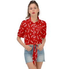 Christmas Pattern,love Red Tie Front Shirt  by nate14shop