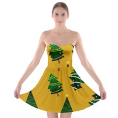 Christmas Tree,yellow Strapless Bra Top Dress by nate14shop