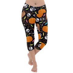 Halloween Pattern 3 Lightweight Velour Capri Yoga Leggings by designsbymallika