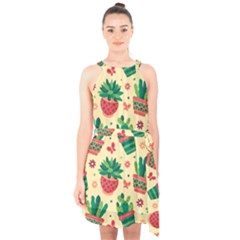 Cactus Love 5 Halter Collar Waist Tie Chiffon Dress by designsbymallika