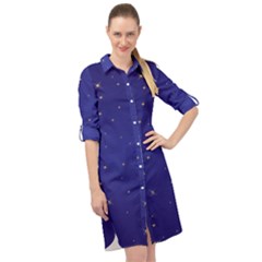Gold-blue Long Sleeve Mini Shirt Dress by nate14shop