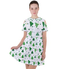 Christmas-trees Short Sleeve Shoulder Cut Out Dress  by nateshop