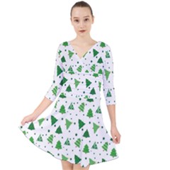 Christmas-trees Quarter Sleeve Front Wrap Dress by nateshop