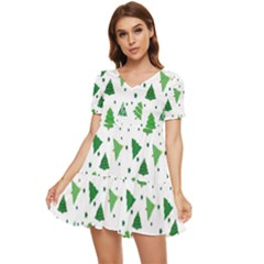 Christmas-trees Tiered Short Sleeve Babydoll Dress by nateshop