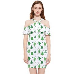 Christmas-trees Shoulder Frill Bodycon Summer Dress by nateshop
