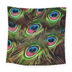 Peacock-feathers-color-plumage Square Tapestry (large) by Celenk