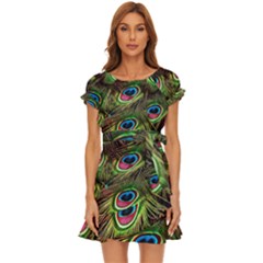 Peacock-feathers-color-plumage Puff Sleeve Frill Dress by Celenk