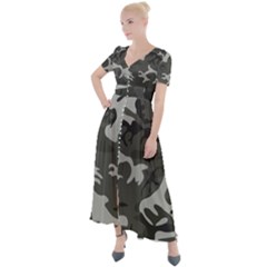 Camouflage Button Up Short Sleeve Maxi Dress by nateshop