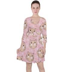 Cat-cats Quarter Sleeve Ruffle Waist Dress by nateshop