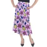 Flowers purple Midi Mermaid Skirt