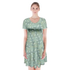 Leaves-pattern Short Sleeve V-neck Flare Dress by nateshop