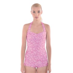Pink Boyleg Halter Swimsuit  by nateshop