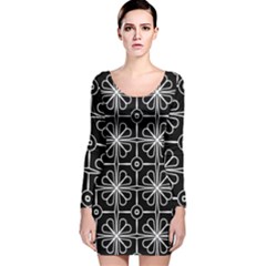 Seamless-pattern Black Long Sleeve Velvet Bodycon Dress by nateshop