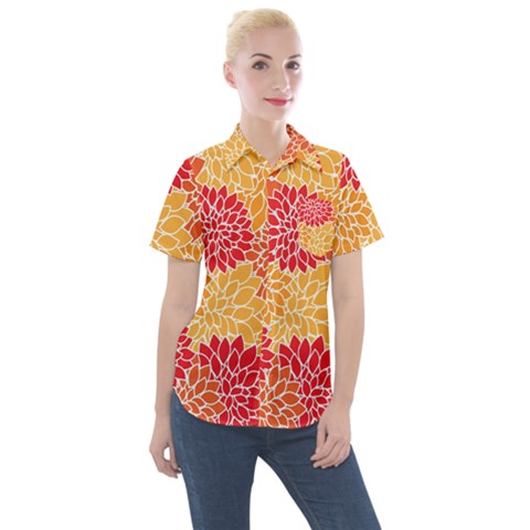 Background Colorful Floral Women s Short Sleeve Pocket Shirt by artworkshop