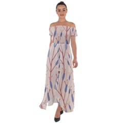 Floral Branches Plant Drawing Off Shoulder Open Front Chiffon Dress by artworkshop
