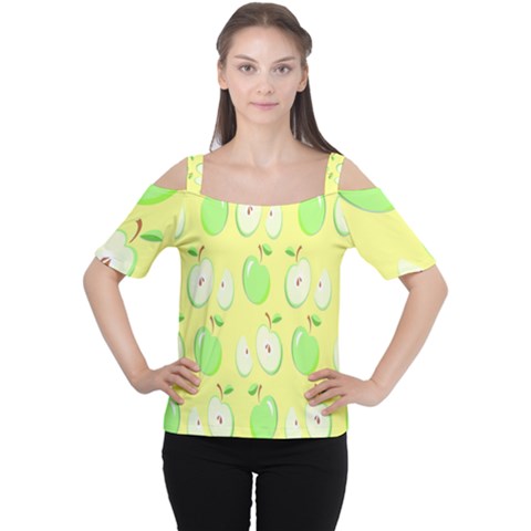 Apple Pattern Green Yellow Cutout Shoulder Tee by artworkshop