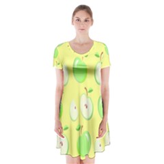 Apple Pattern Green Yellow Short Sleeve V-neck Flare Dress by artworkshop