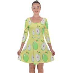Apple Pattern Green Yellow Quarter Sleeve Skater Dress by artworkshop