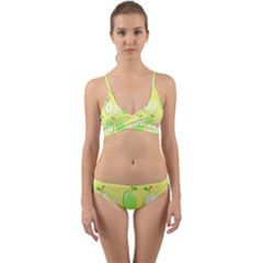 Apple Pattern Green Yellow Wrap Around Bikini Set by artworkshop