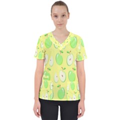 Apple Pattern Green Yellow Women s V-neck Scrub Top by artworkshop