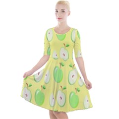 Apple Pattern Green Yellow Quarter Sleeve A-line Dress by artworkshop