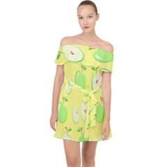 Apple Pattern Green Yellow Off Shoulder Chiffon Dress by artworkshop