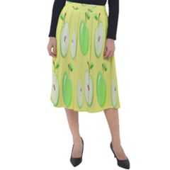 Apple Pattern Green Yellow Classic Velour Midi Skirt  by artworkshop