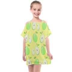 Apple Pattern Green Yellow Kids  One Piece Chiffon Dress by artworkshop