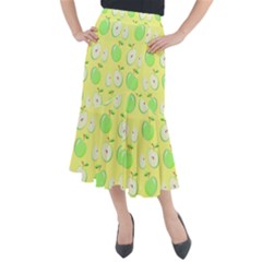 Apple Pattern Green Yellow Midi Mermaid Skirt by artworkshop