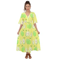 Apple Pattern Green Yellow Kimono Sleeve Boho Dress by artworkshop