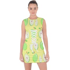Apple Pattern Green Yellow Lace Up Front Bodycon Dress by artworkshop
