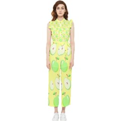 Apple Pattern Green Yellow Women s Frill Top Chiffon Jumpsuit by artworkshop