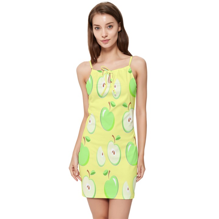 Apple Pattern Green Yellow Summer Tie Front Dress