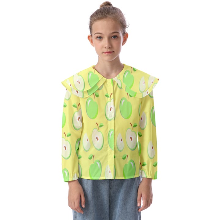 Apple Pattern Green Yellow Kids  Peter Pan Collar Blouse