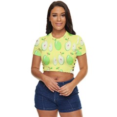 Apple Pattern Green Yellow Side Button Cropped Tee by artworkshop