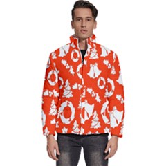 Orange Background Card Christmas  Men s Puffer Bubble Jacket Coat by artworkshop