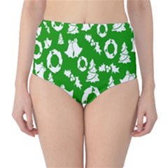 Green  Background Card Christmas  Classic High-waist Bikini Bottoms by artworkshop