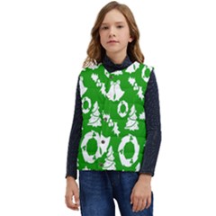 Green  Background Card Christmas  Kid s Short Button Up Puffer Vest	 by artworkshop
