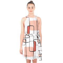 Abstract Seamless Pattern Art Halter Collar Waist Tie Chiffon Dress