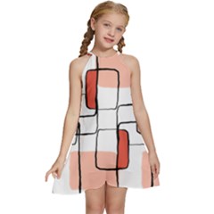 Abstract Seamless Pattern Art Kids  Halter Collar Waist Tie Chiffon Dress