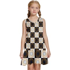 Illustration Checkered Pattern Decoration Kids  Sleeveless Tiered Mini Dress