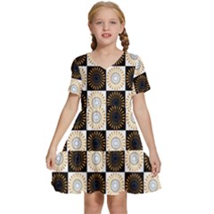 Illustration Checkered Pattern Decoration Kids  Short Sleeve Tiered Mini Dress