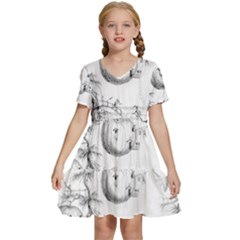 Vectors Fantasy Fairy Tale Sketch Kids  Short Sleeve Tiered Mini Dress