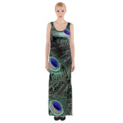 Plumage Peacock Feather Colorful Thigh Split Maxi Dress by Sapixe