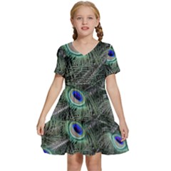 Plumage Peacock Feather Colorful Kids  Short Sleeve Tiered Mini Dress