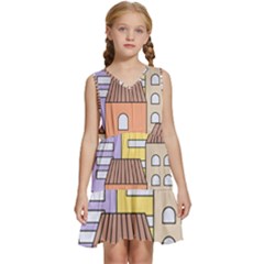 Houses City Architecture Building Kids  Sleeveless Tiered Mini Dress