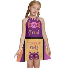 Halloween Cute Cartoon Kids  Halter Collar Waist Tie Chiffon Dress