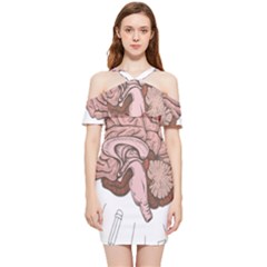 Cerebrum Human Structure Cartoon Human Brain Shoulder Frill Bodycon Summer Dress