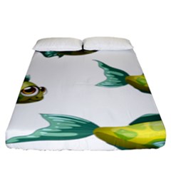 Fish Vector Green Fitted Sheet (king Size) by Sapixe