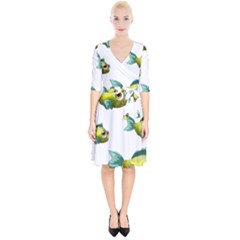 Fish Vector Green Wrap Up Cocktail Dress